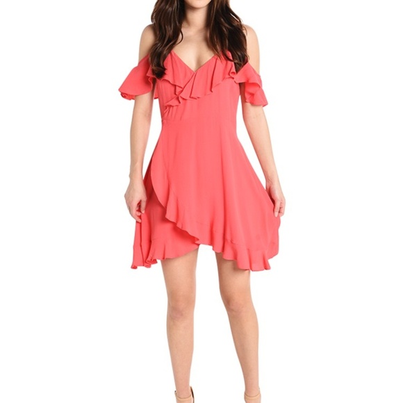 Cupcakes Cashmere Coral Ruffle Wrap Dress NWT - Picture 2 of 4